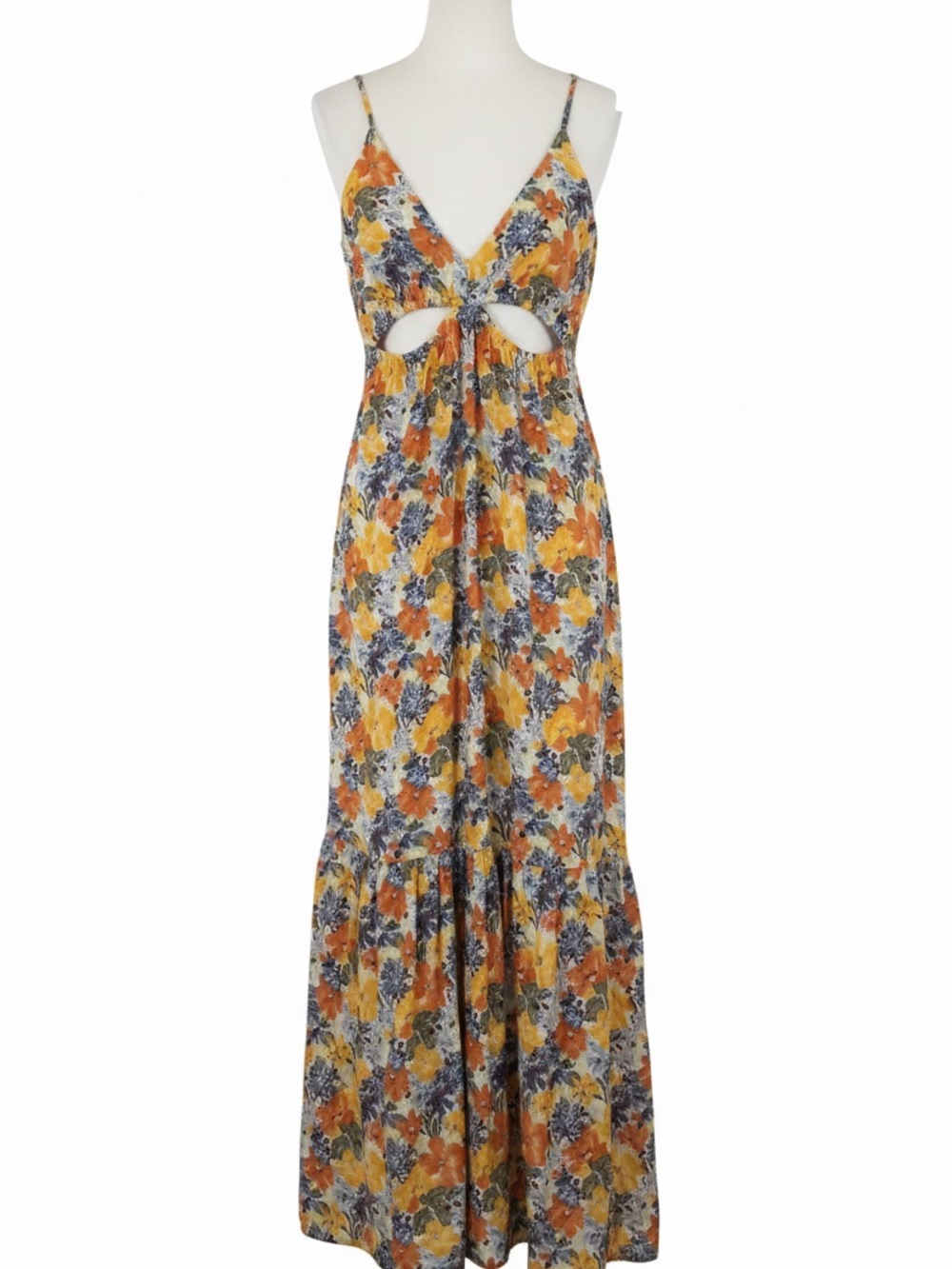 NWT Abercrombie & Fitch Yellow Floral Cutout Maxi Dress US SM - Picture 3 of 15
